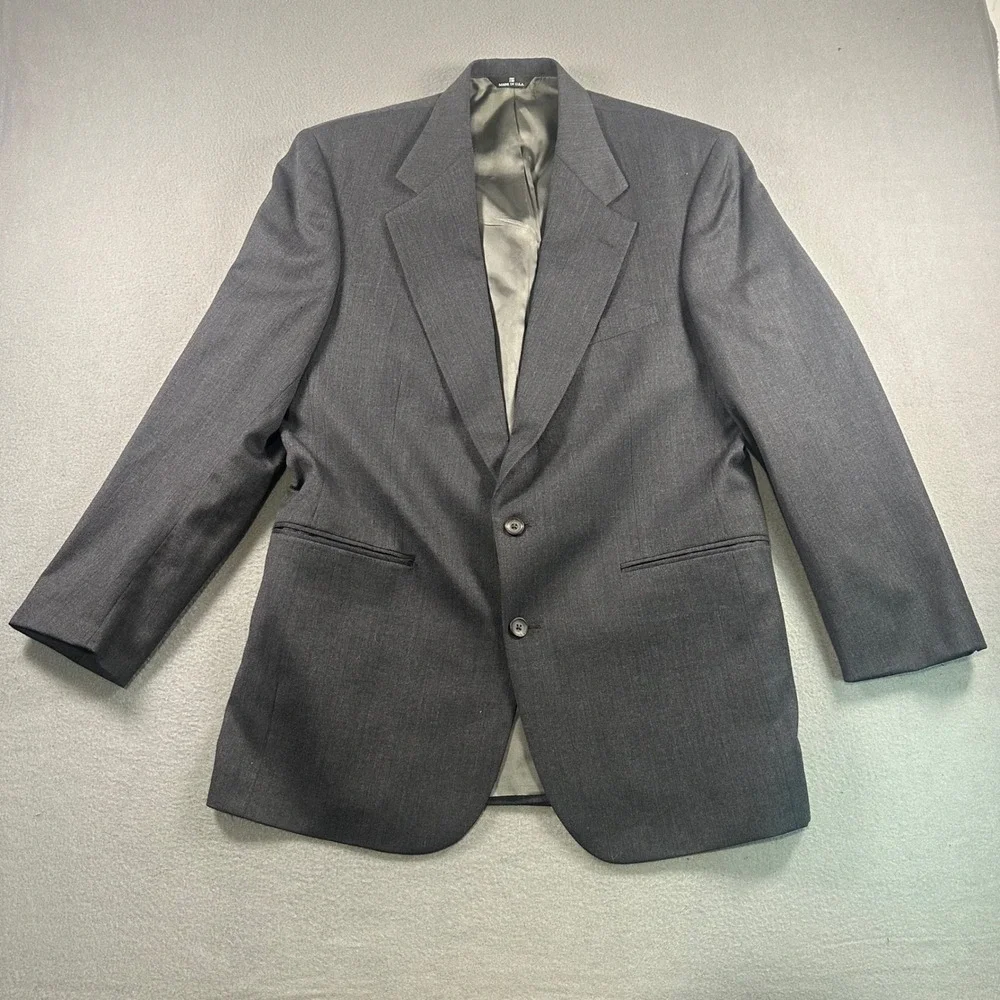 Chaps Ralph Lauren Mens Blazer Charcoal Gray Pinstripe Virgin Wool USA Made